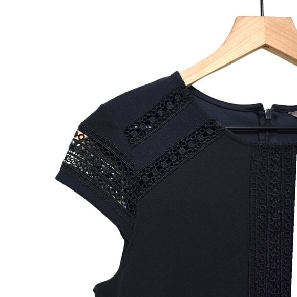 H&M Navy Jersey Crepe Cap Sleeve Lace Mini Dress Sz S - Picture 4 of 9
